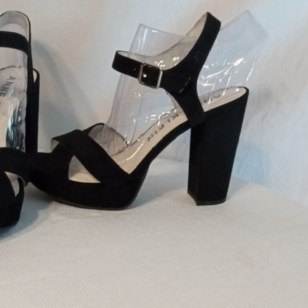 Anne Klein Lalima Black Suede Platform Block Heel Sandals 9M - Picture 6 of 16